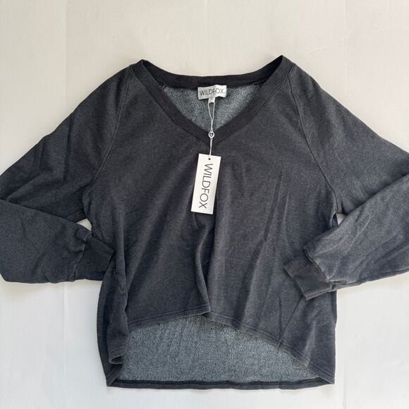 Wildfox Victoria Pullover Deep V Grey Size Medium NWT - Picture 2 of 5